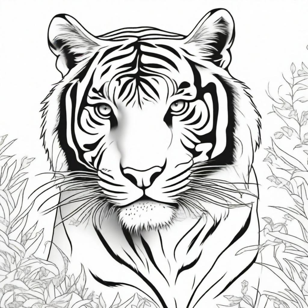 Color illustration of a highly detailed, full-bodied aggressive tiger against a stark white background.