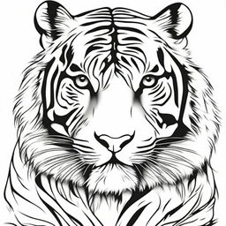 Color illustration of a highly detailed, full-bodied aggressive tiger against a stark white background.