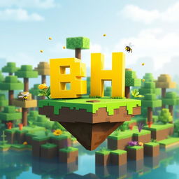 A 512x512 logo created in an animated Minecraft style, showcasing the letters 'B' and 'H' closely positioned together in a bright yellow color