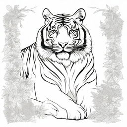 Color illustration of a highly detailed, full-bodied aggressive tiger against a stark white background.