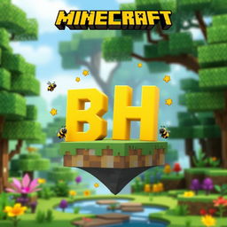 A 512x512 logo created in an animated Minecraft style, showcasing the letters 'B' and 'H' closely positioned together in a bright yellow color