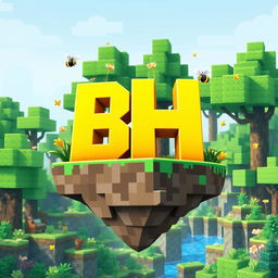 A 512x512 logo created in an animated Minecraft style, showcasing the letters 'B' and 'H' closely positioned together in a bright yellow color