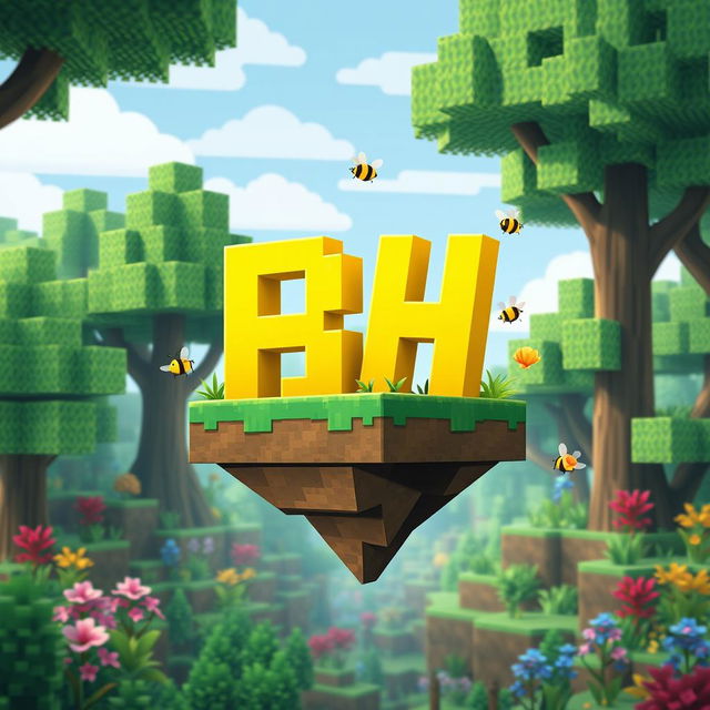 A 512x512 logo created in an animated Minecraft style, showcasing the letters 'B' and 'H' closely positioned together in a bright yellow color