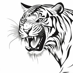 Color illustration of a highly detailed, full-bodied aggressive tiger against a stark white background.