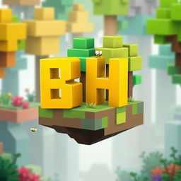 A 512x512 logo created in an animated Minecraft style, showcasing the letters 'B' and 'H' closely positioned together in a bright yellow color