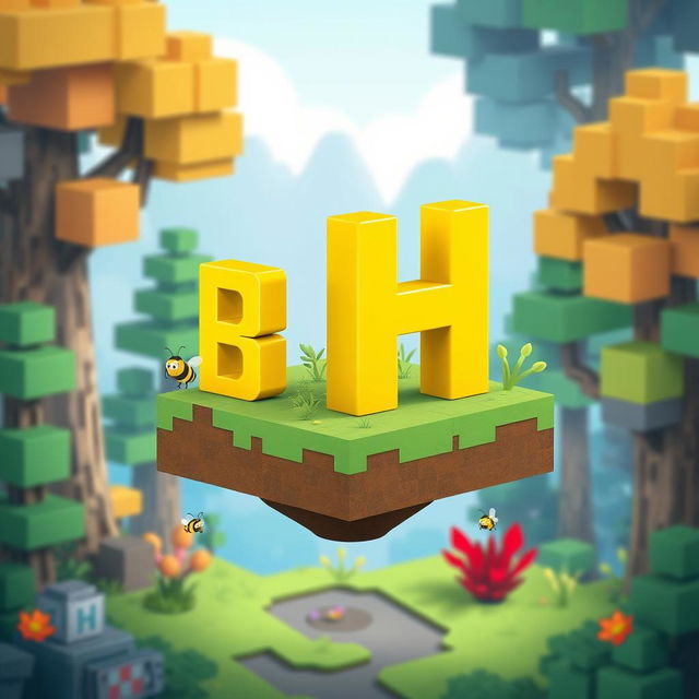 A 512x512 logo created in an animated Minecraft style, showcasing the letters 'B' and 'H' closely positioned together in a bright yellow color