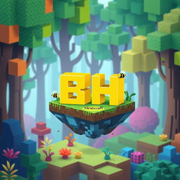 A 512x512 logo created in an animated Minecraft style, showcasing the letters 'B' and 'H' closely positioned together in a bright yellow color