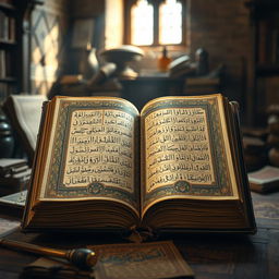 An artistic representation of the oldest manuscript of the Quran, beautifully illuminated and intricately designed