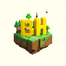 A 512x512 logo created in an animated Minecraft style, featuring the letters 'B' and 'H' closely positioned together in a bright yellow color