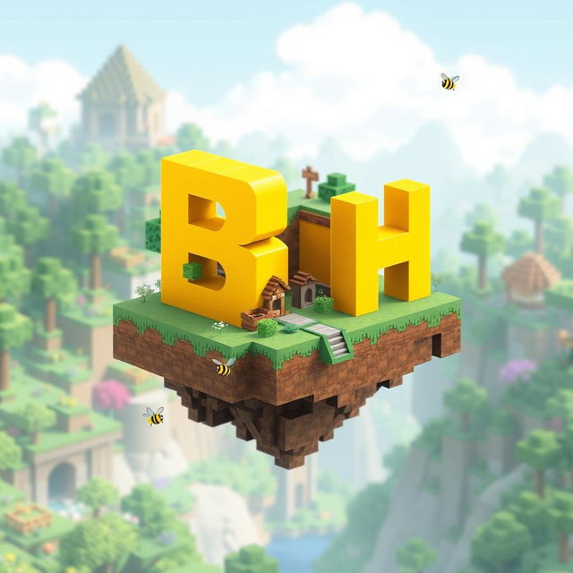 A 512x512 logo created in an animated Minecraft style, featuring the letters 'B' and 'H' closely positioned together in a bright yellow color