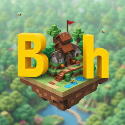 A 512x512 logo created in an animated Minecraft style, featuring the letters 'B' and 'H' closely positioned together in a bright yellow color
