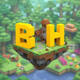 A 512x512 logo created in an animated Minecraft style, featuring the letters 'B' and 'H' closely positioned together in a bright yellow color