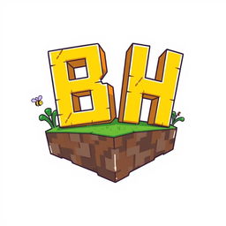 A 512x512 logo designed in an animated Minecraft style, featuring the letters 'B' and 'H' closely positioned together in a vibrant yellow color