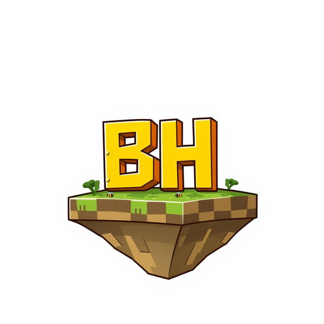 A 512x512 logo designed in an animated Minecraft style, featuring the letters 'B' and 'H' closely positioned together in a vibrant yellow color