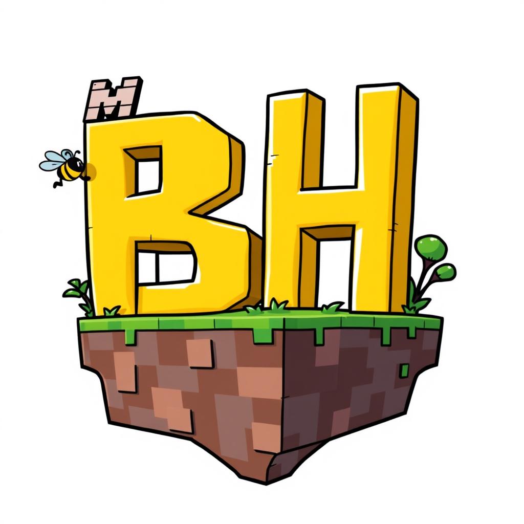 A 512x512 logo designed in an animated Minecraft style, featuring the letters 'B' and 'H' closely positioned together in a vibrant yellow color