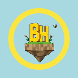 A 512x512 circular logo designed in an animated style using Minecraft dye colors, prominently featuring the letters 'B' and 'H' closely positioned together in a bright yellow color
