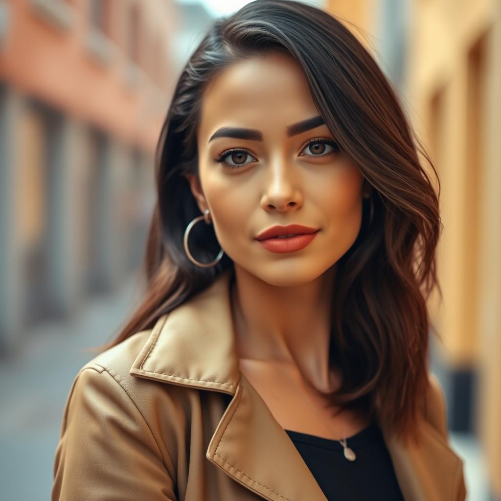 A 35-year-old woman of Latin descent with dark hair and sun-kissed skin