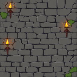 A pixel art dungeon themed video game background featuring a flat wall design, showcasing a textured stone surface with moss and cracks