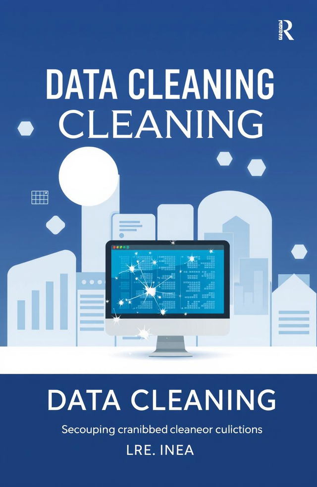 A sophisticated and modern book cover design focused on the topic of data cleaning in data analysis