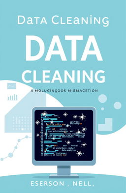 A sophisticated and modern book cover design focused on the topic of data cleaning in data analysis