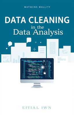 A sophisticated and modern book cover design focused on the topic of data cleaning in data analysis