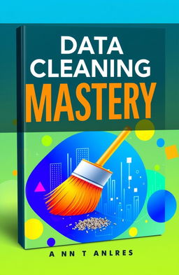 A visually striking book cover for a data analysis topic focused on data cleaning, featuring a vibrant design that includes abstract shapes representing data points and graphs