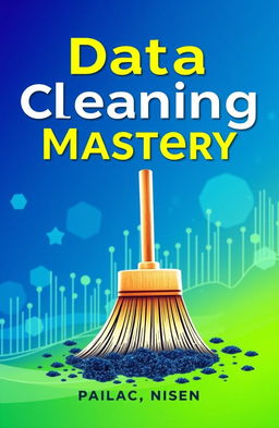 A visually striking book cover for a data analysis topic focused on data cleaning, featuring a vibrant design that includes abstract shapes representing data points and graphs