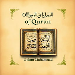 A captivating book cover for a historical book titled 'Oldest Manuscript of Quran' by Golam Mahammad