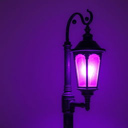 An old-fashioned lamp post standing alone, illuminating the surroundings with a striking purple light