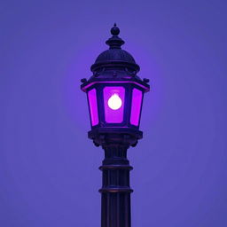 An old-fashioned lamp post standing alone, illuminating the surroundings with a striking purple light