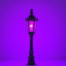 An old-fashioned lamp post standing alone, illuminating the surroundings with a striking purple light