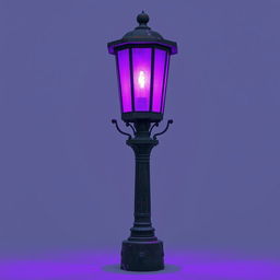 An old-fashioned lamp post standing alone, illuminating the surroundings with a striking purple light