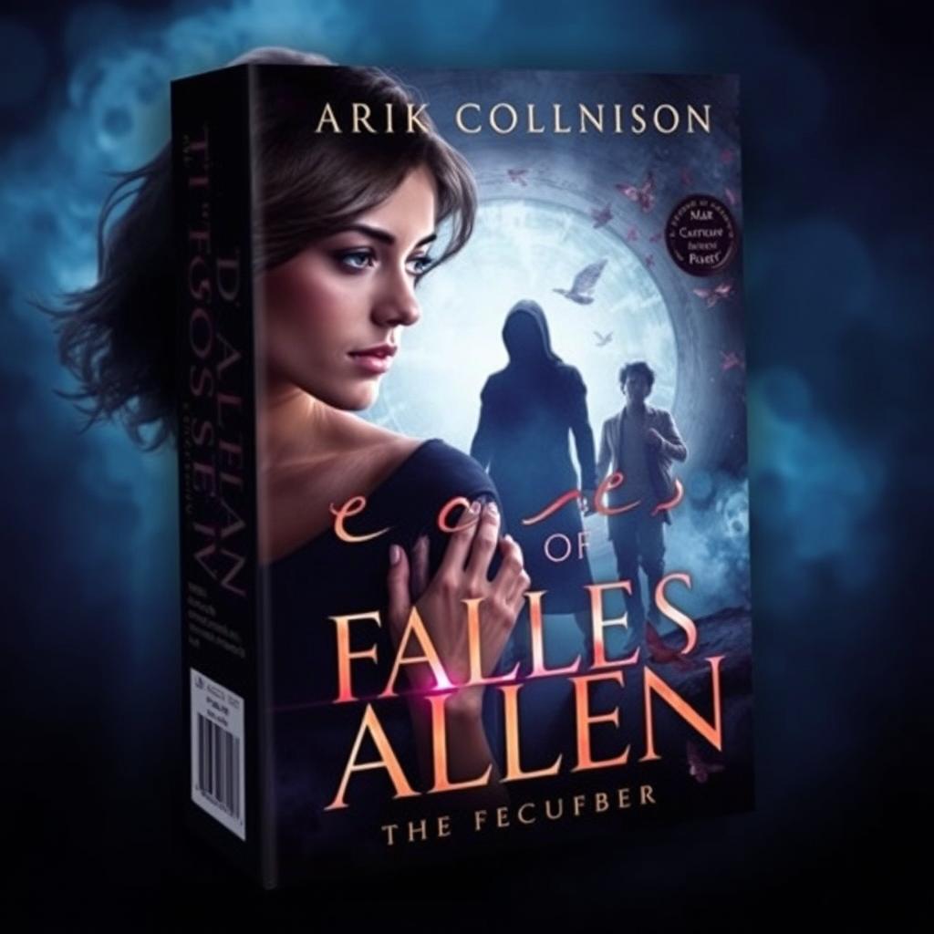 A captivating paperback book cover design for the novel 'The Echoes of Fallen', featuring the protagonist Anna Collins, a strong and emotional female character, and Mark Thompson, her mysterious love interest