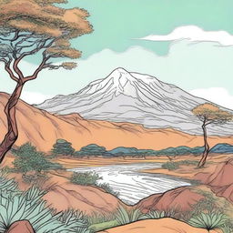 Full color illustration of a mountain in Africa.