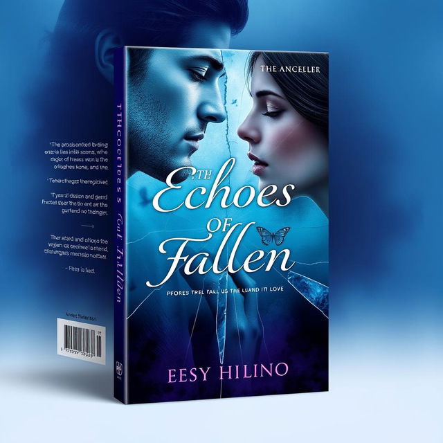 A captivating book cover design for 'The Echoes of Fallen', featuring themes of betrayal, love, mystery, thrill, and humor