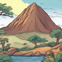 Full color illustration of a mountain in Africa.