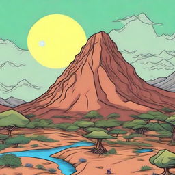 Full color illustration of a mountain in Africa.