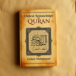 A book cover design for a research book titled 'Oldest Manuscript of Quran' with the author's name Golam Mahammad