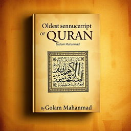 A book cover design for a research book titled 'Oldest Manuscript of Quran' with the author's name Golam Mahammad