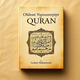 A book cover design for a research book titled 'Oldest Manuscript of Quran' with the author's name Golam Mahammad