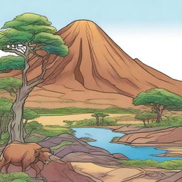 Full color illustration of a mountain in Africa.