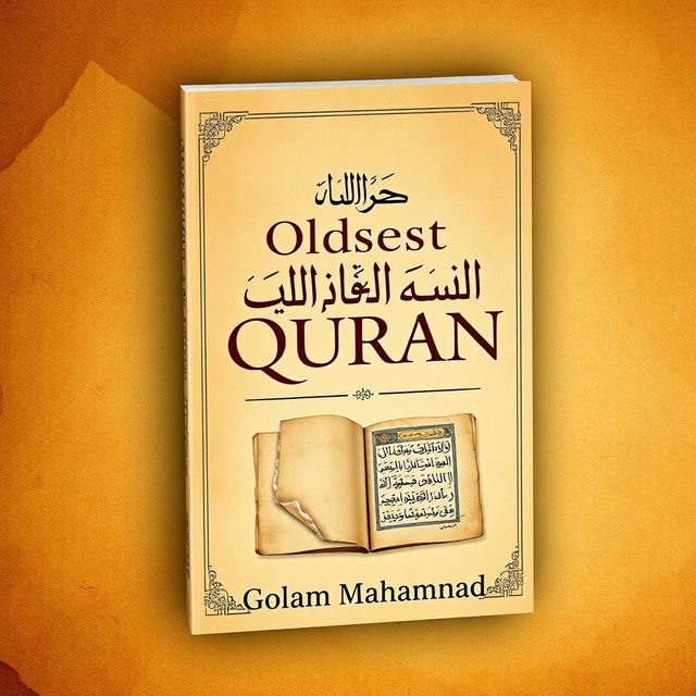 A captivating book cover design for the research book titled 'Oldest Manuscript of Quran', authored by Golam Mahammad