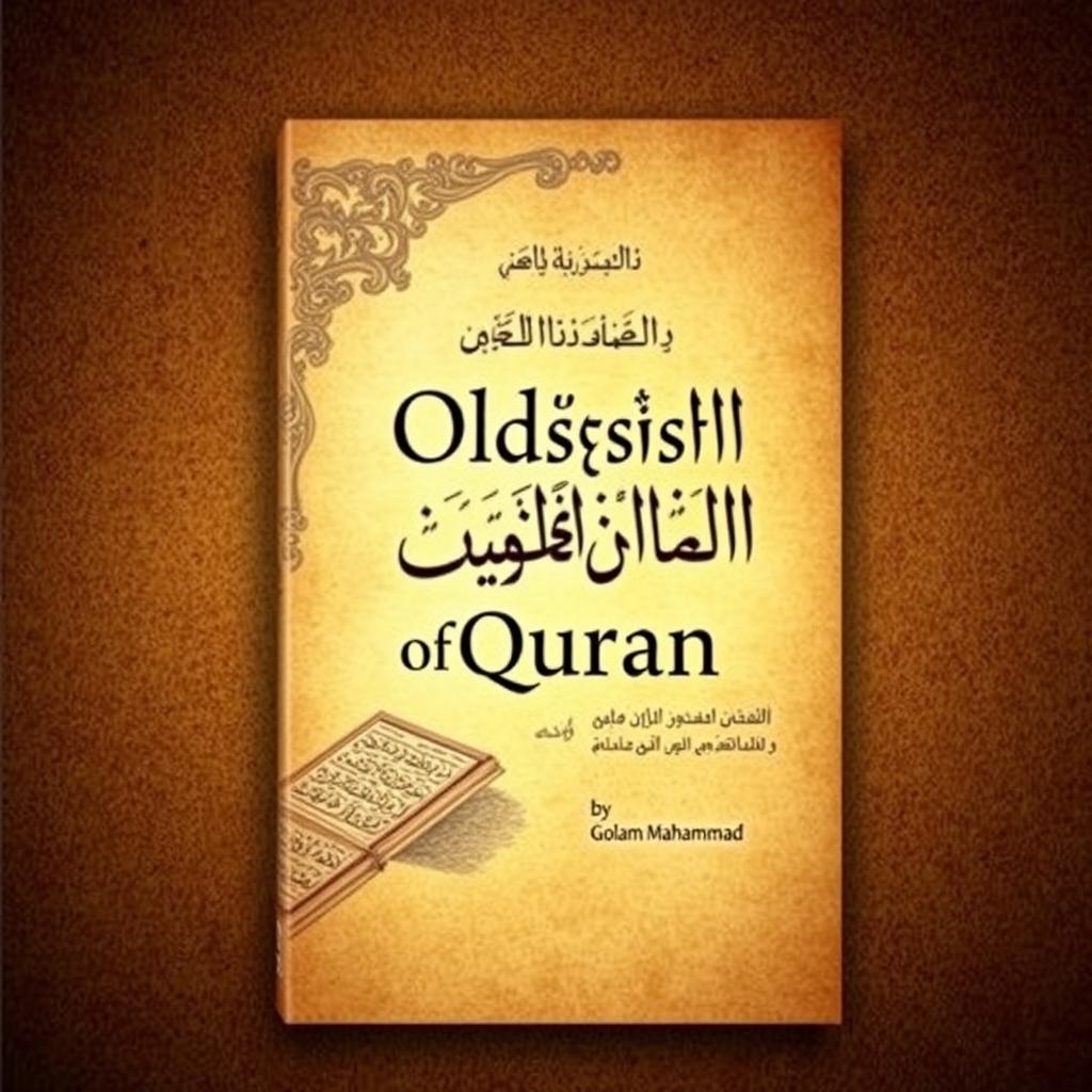 A captivating book cover design for the research book titled 'Oldest Manuscript of Quran', authored by Golam Mahammad