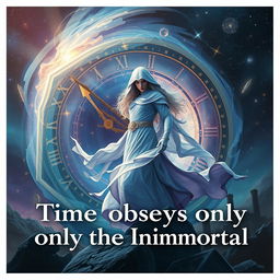 A visually striking image that embodies the essence of the slogan "Time obeys only the immortal