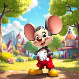 A whimsical and colorful scene featuring a cartoon mouse character, inspired by classic animations