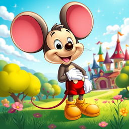 A whimsical and colorful scene featuring a cartoon mouse character, inspired by classic animations