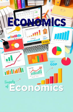 An engaging and informative visual representation of an economics project, featuring a variety of colorful charts and graphs illustrating economic concepts like supply and demand, inflation rates, and GDP growth