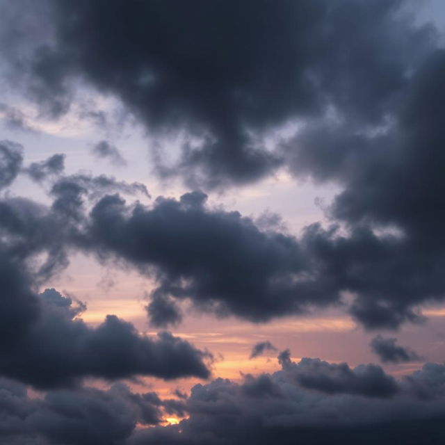 A gothic-inspired gloomy cloudy sunset sky, featuring a dramatic array of dark gray and charcoal clouds swirling ominously