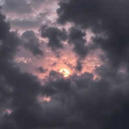 A gothic-inspired gloomy cloudy sunset sky, featuring a dramatic array of dark gray and charcoal clouds swirling ominously