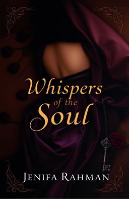 A romantic, mysterious gothic book cover featuring deep, rich colors such as chocolate brown, dark purple, and black, seamlessly blended to create a moody, alluring atmosphere